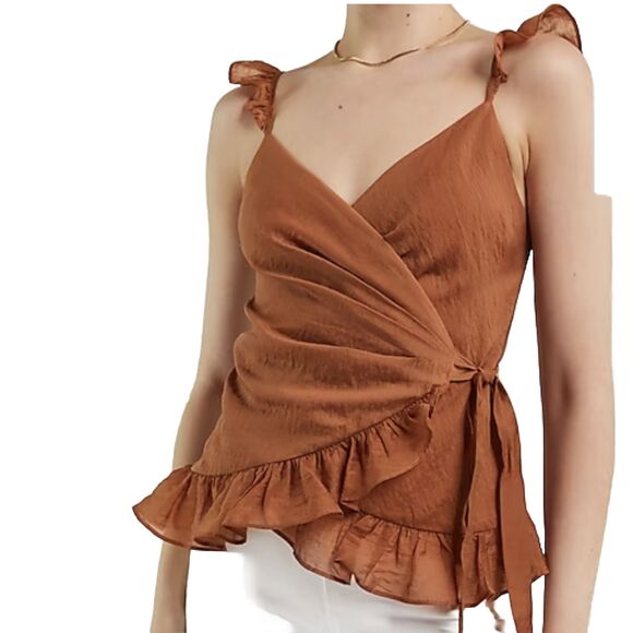 Express Womens Blouse Sz Small Wrap Ruffle Boho Cottagecore Fairycore Cottage - Picture 7 of 15